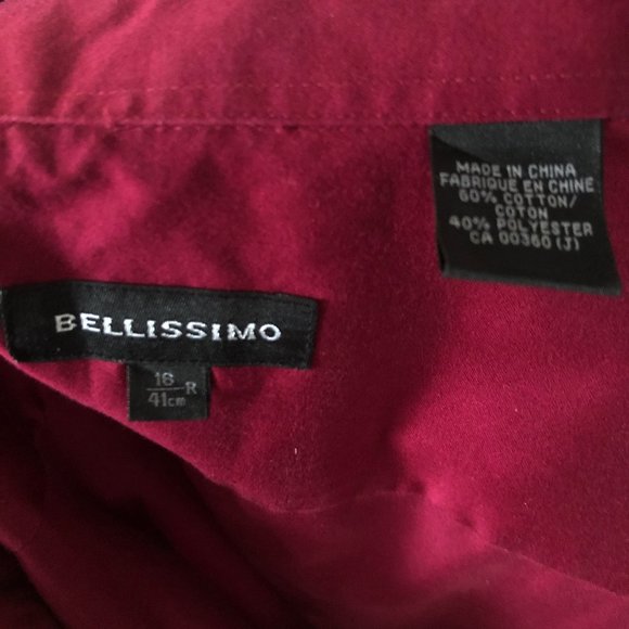 Bellissimo Burgundy Dress Shirt Size 16R - Picture 6 of 10